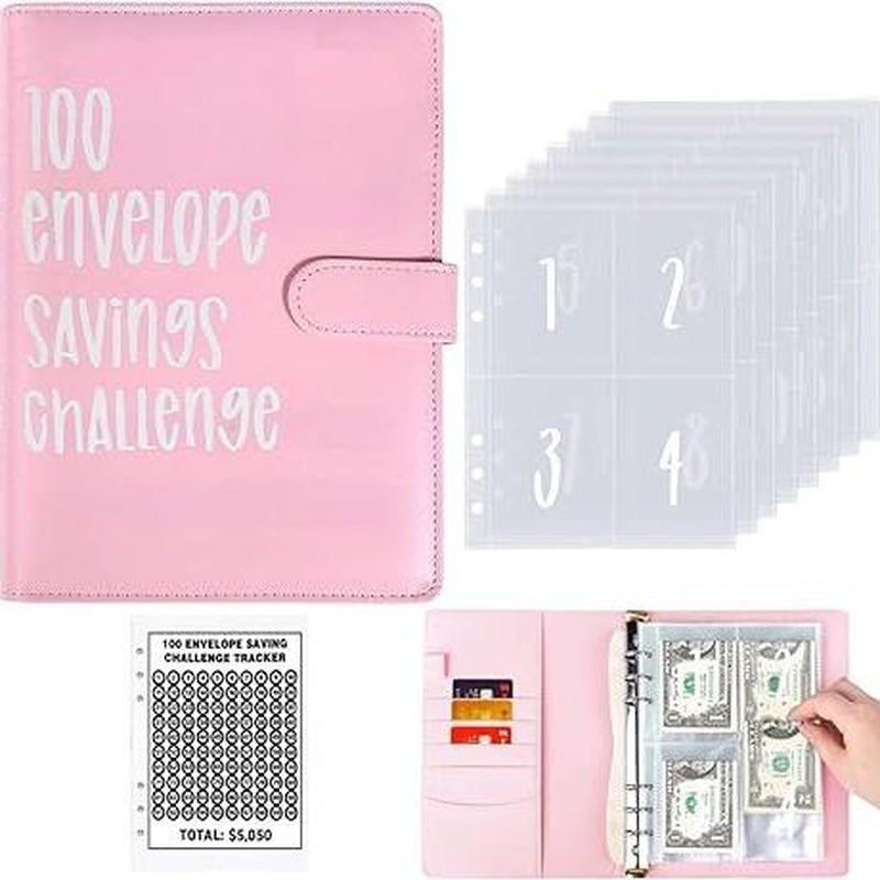 100 Envelopes Challenge Binder Money Saving Binder, Easy and Fun Way to save $5,050, Cash Stuffing Binder Budget Planner Savings Challenge Book Budgeting Book Envelope Savings,Budget Book with Cash Envelopes for Office, Home, School