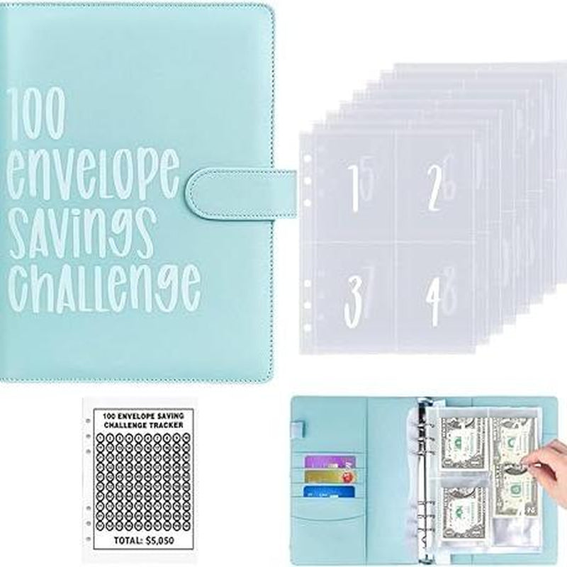 100 Envelopes Challenge Binder Money Saving Binder, Easy and Fun Way to save $5,050, Cash Stuffing Binder Budget Planner Savings Challenge Book Budgeting Book Envelope Savings,Budget Book with Cash Envelopes for Office, Home, School