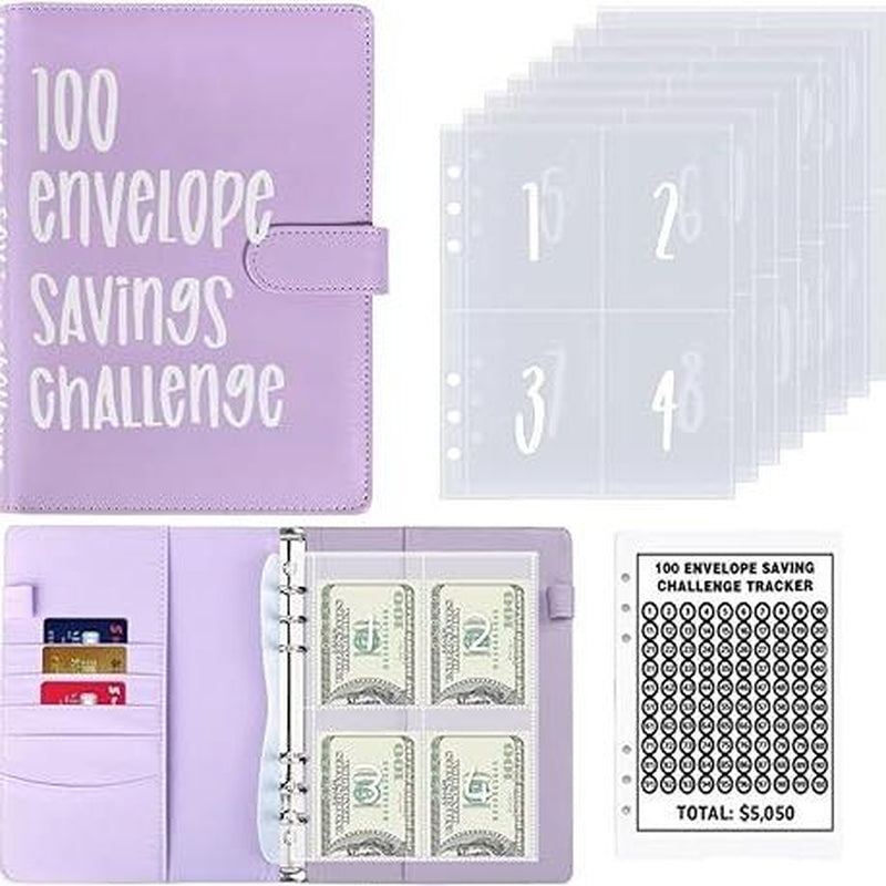 100 Envelopes Challenge Binder Money Saving Binder, Easy and Fun Way to save $5,050, Cash Stuffing Binder Budget Planner Savings Challenge Book Budgeting Book Envelope Savings,Budget Book with Cash Envelopes for Office, Home, School