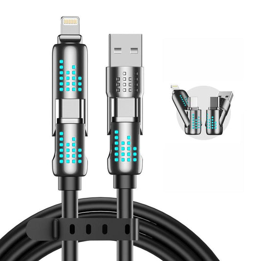 ERAZER 240W 4-In-1 USB-C Cable, 1 Count PD 5A Fast Charging & Data Sync Cable with Breathing Light, Aluminum Alloy Design Cable Compatible with Iphone 16/15, Ipad Pro, Samsung, and Laptops Android Device