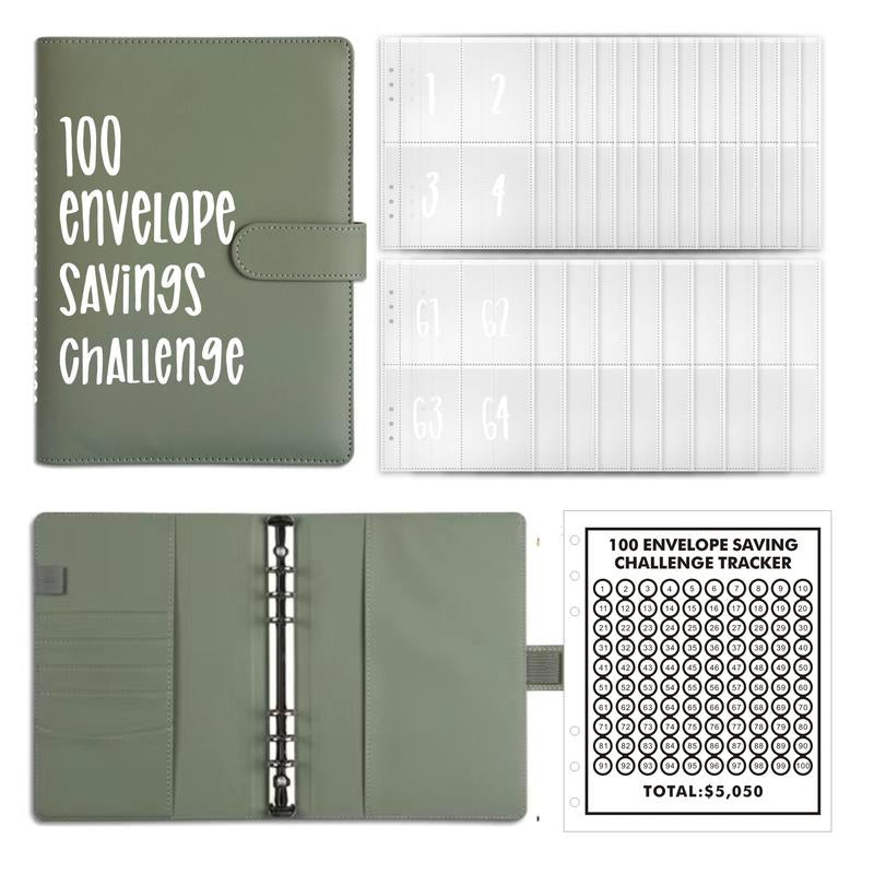 100 Envelopes Challenge Binder Money Saving Binder, Easy and Fun Way to save $5,050, Cash Stuffing Binder Budget Planner Savings Challenge Book Budgeting Book Envelope Savings,Budget Book with Cash Envelopes for Office, Home, School